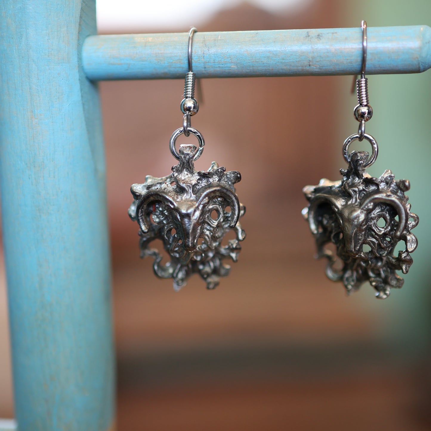 Silver Patina Goat of the Underworld Earrings