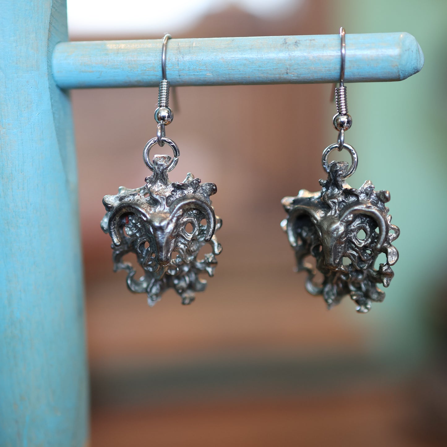 Silver Patina Goat of the Underworld Earrings