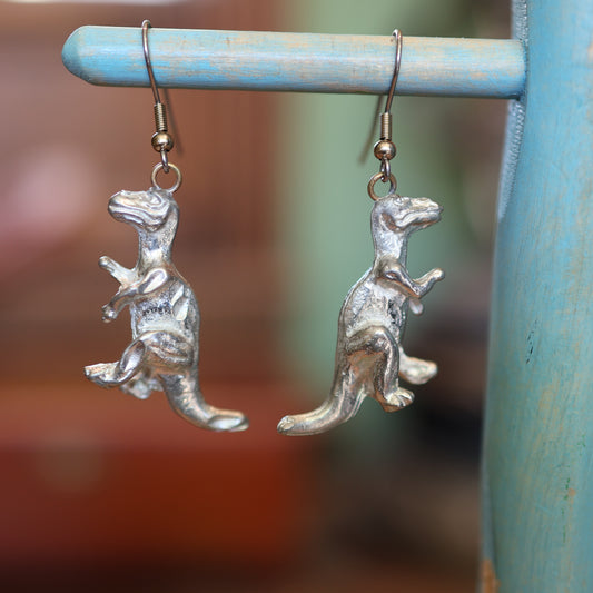 Prize Fighter T-Rex Silver Dinosaur Earrings