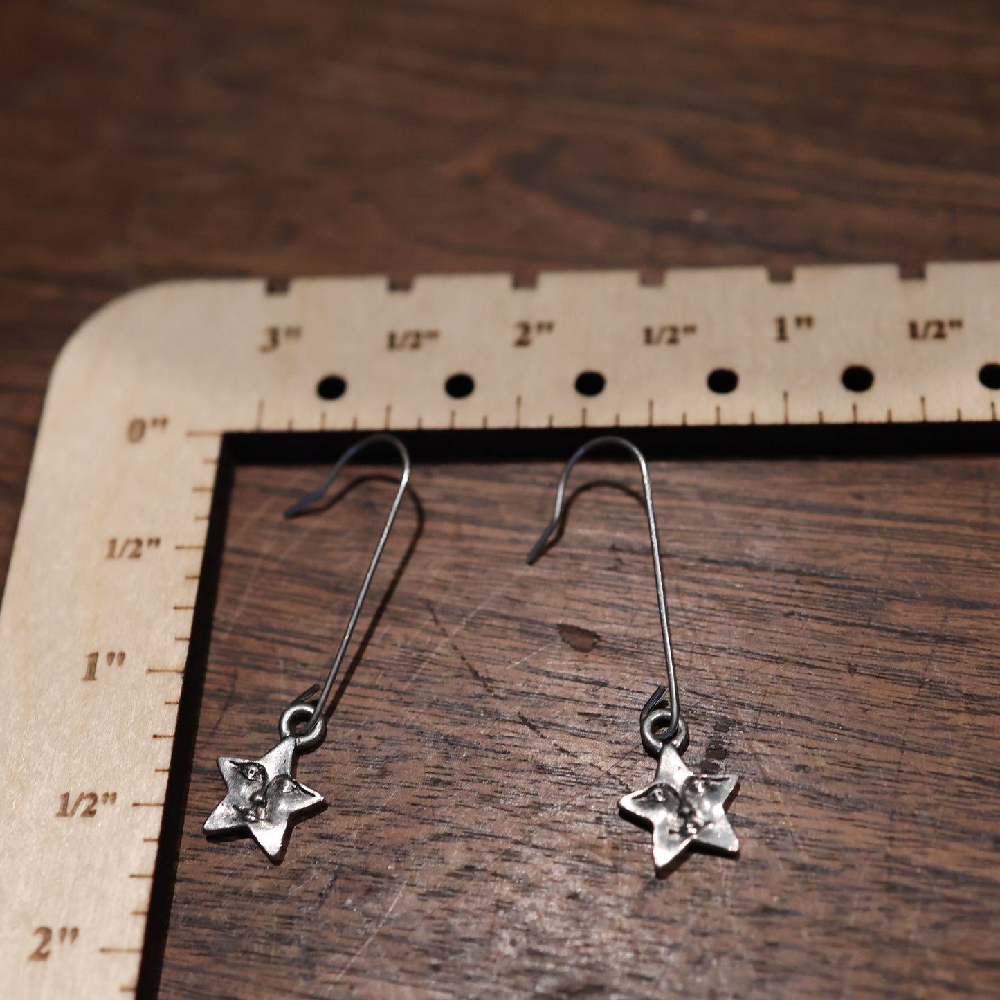 Vintage Silver Star Face Earrings