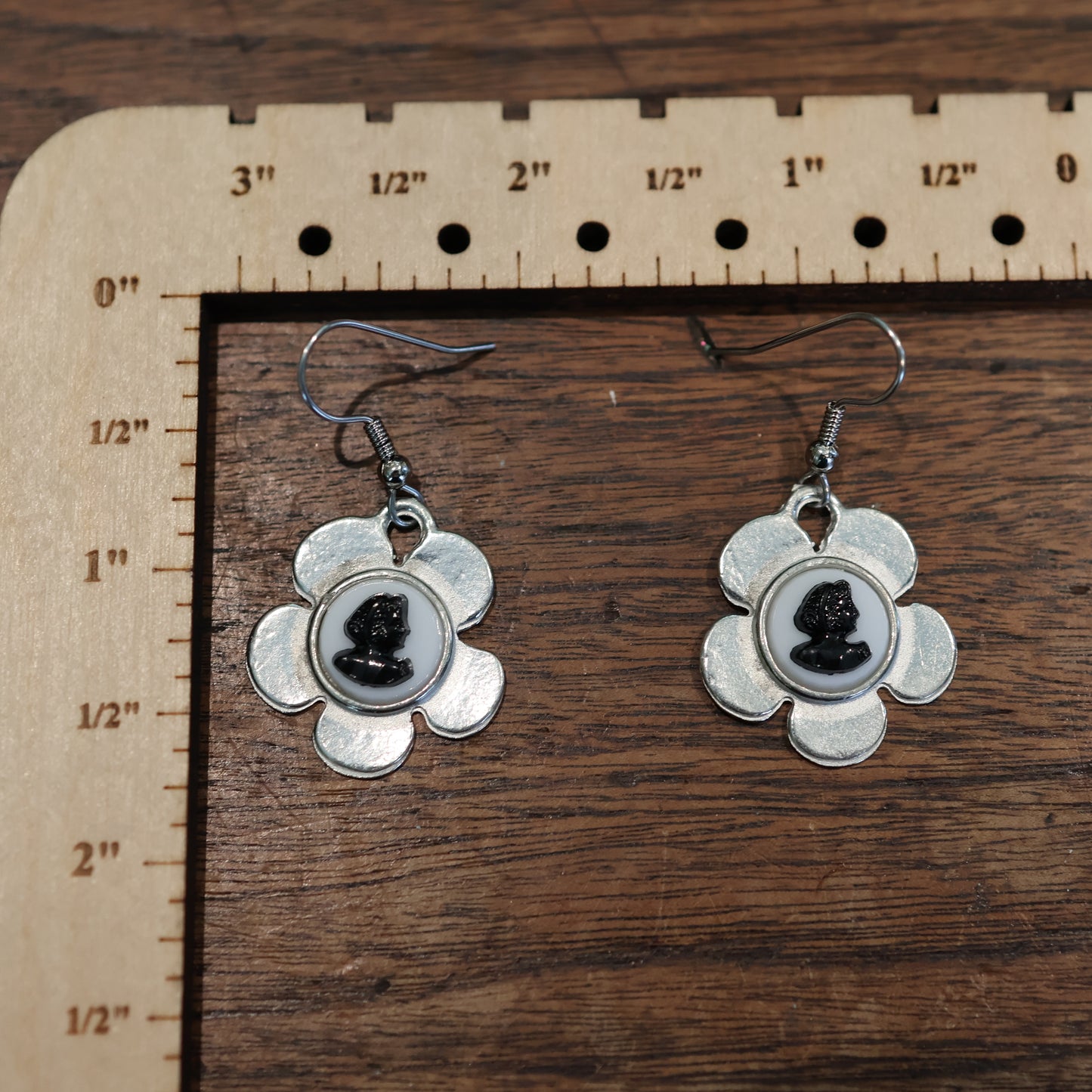 Silver Cameo Flower Earrings