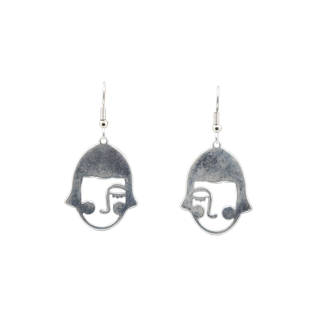 Silver Art Deco Flapper Face Earrings