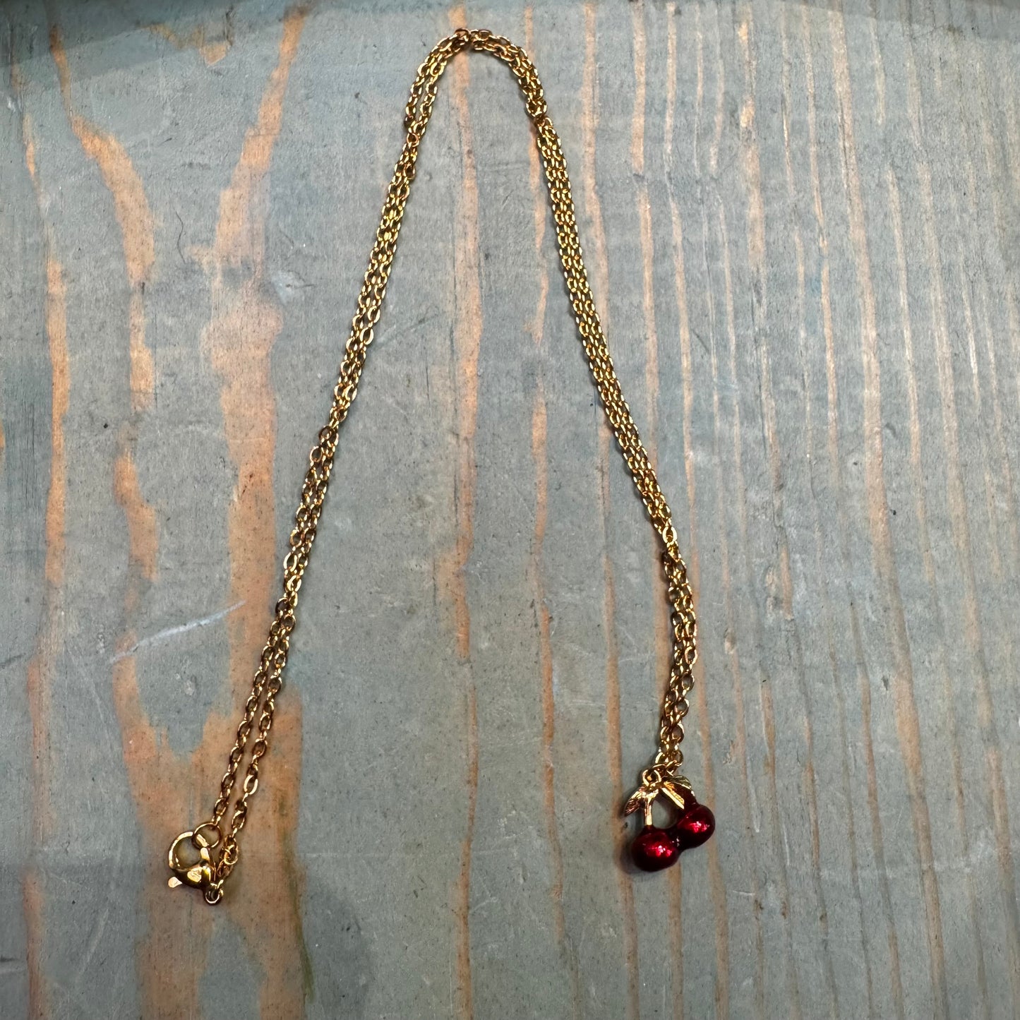 Vintage Mini Enamel Cherry Necklace (On Hold)