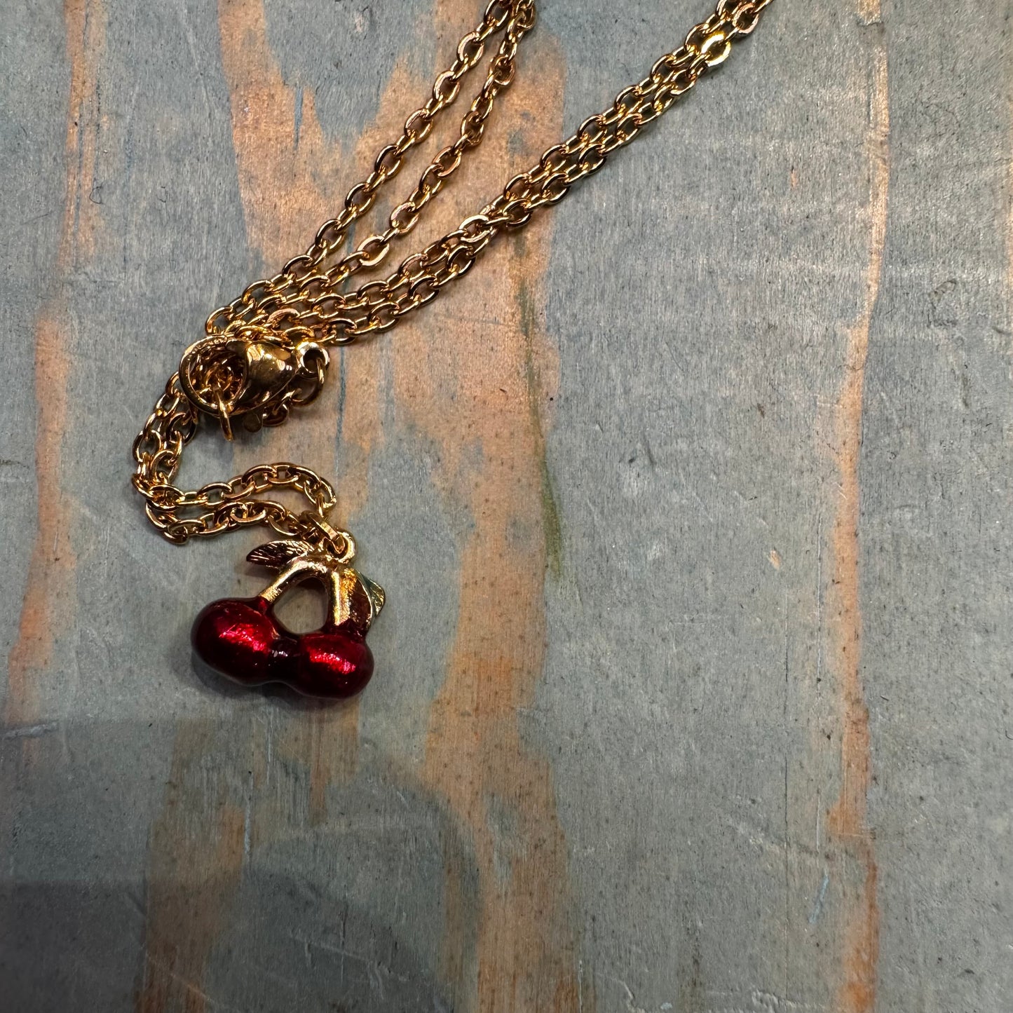 Vintage Mini Enamel Cherry Necklace (On Hold)