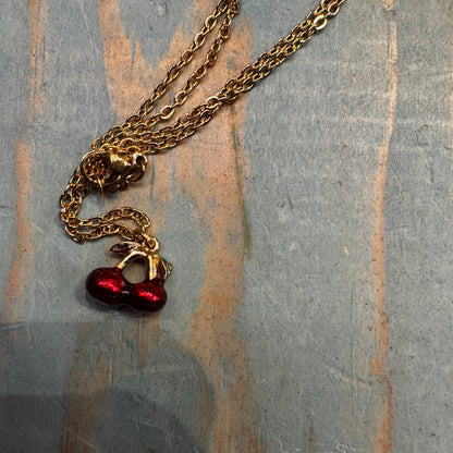 Vintage Mini Enamel Cherry Necklace (On Hold)