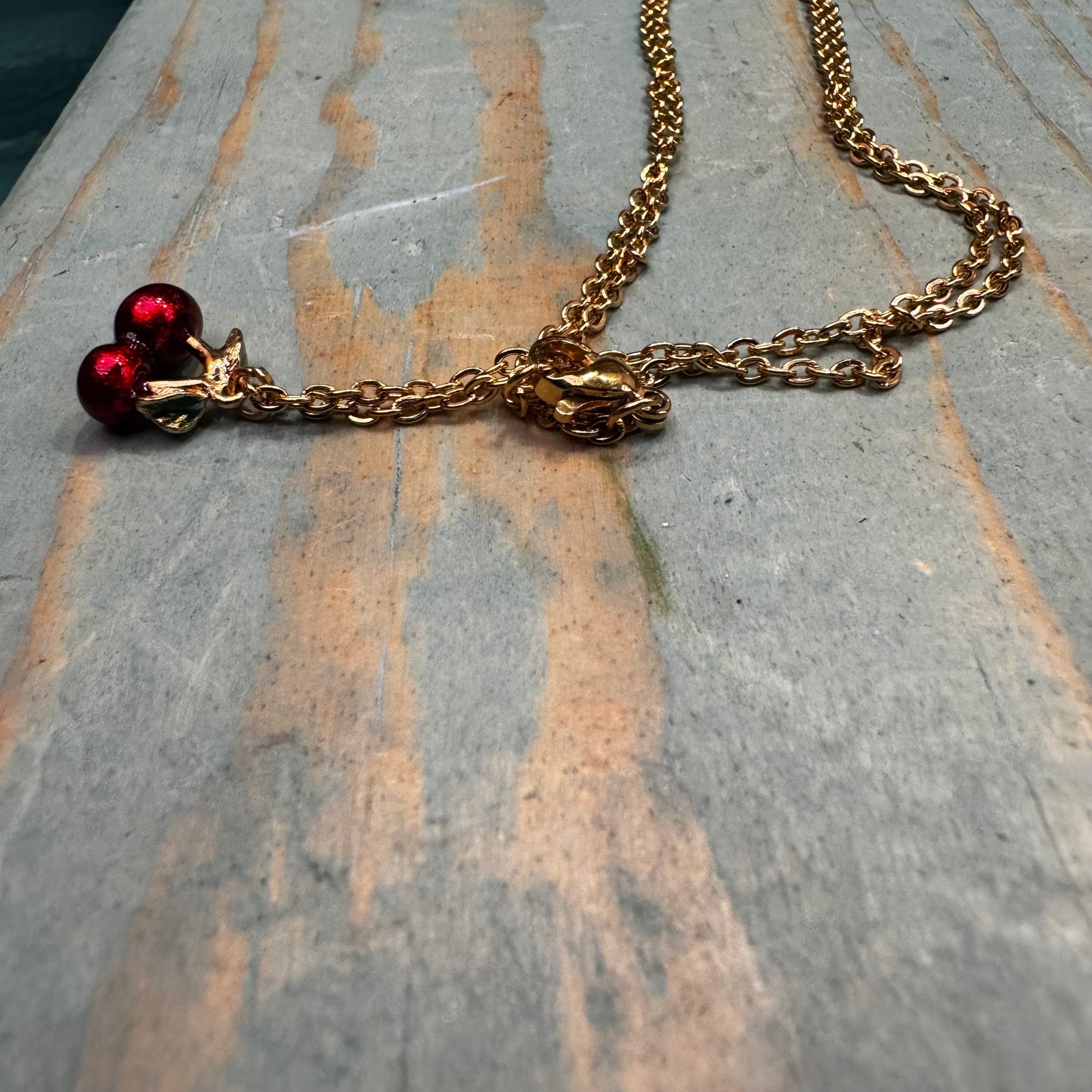 Vintage Mini Enamel Cherry Necklace (On Hold)