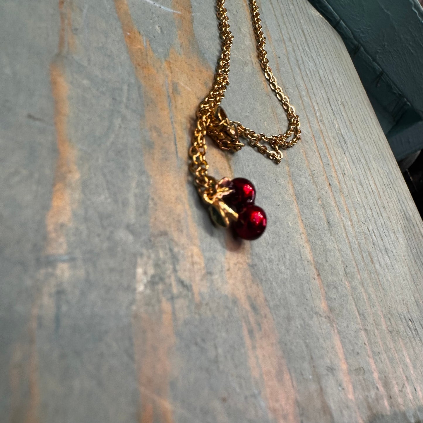 Vintage Mini Enamel Cherry Necklace (On Hold)