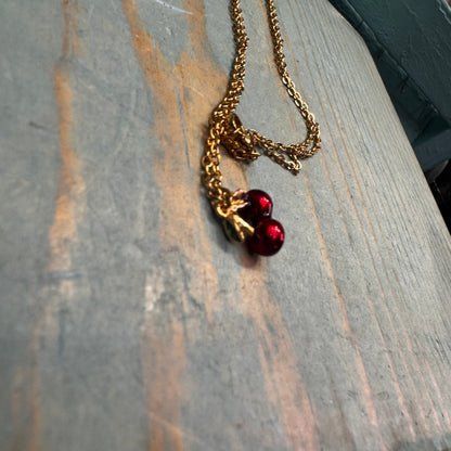 Vintage Mini Enamel Cherry Necklace (On Hold)