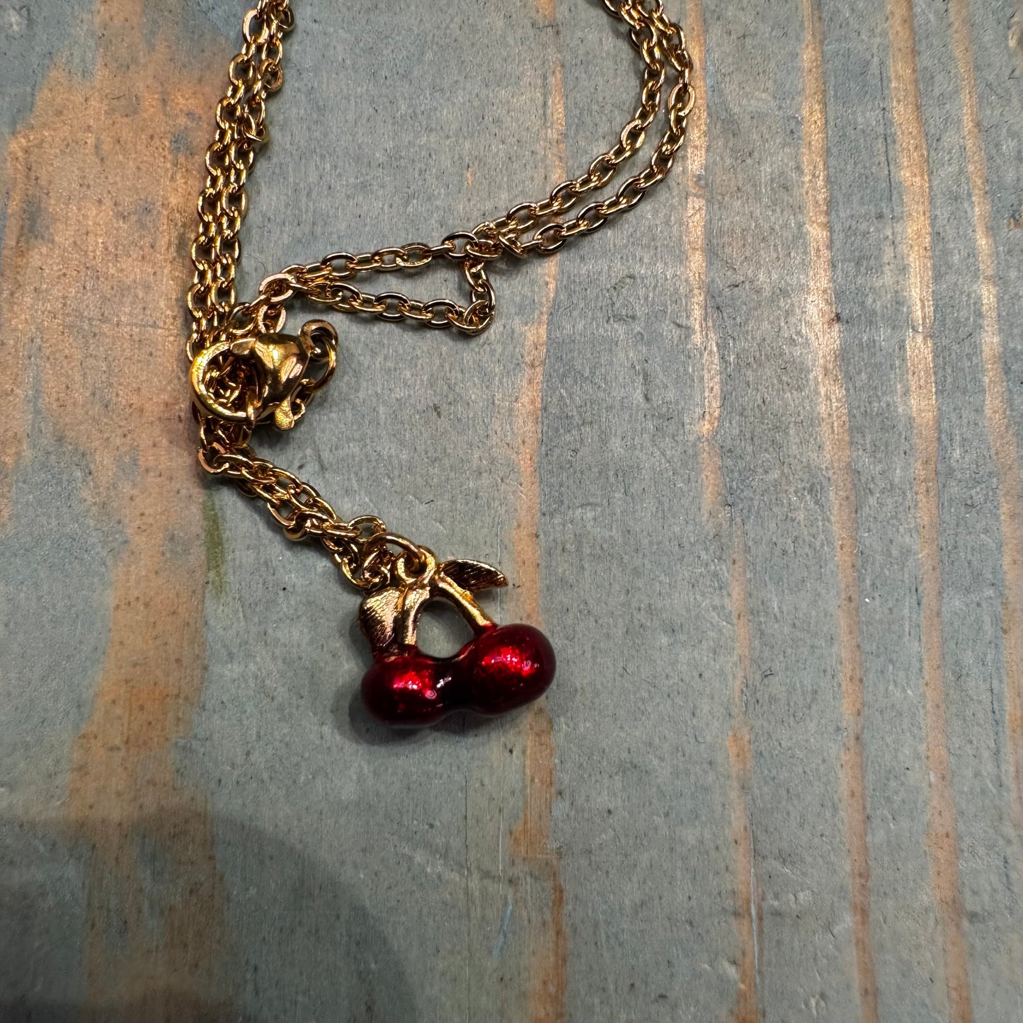 Vintage Mini Enamel Cherry Necklace (On Hold)