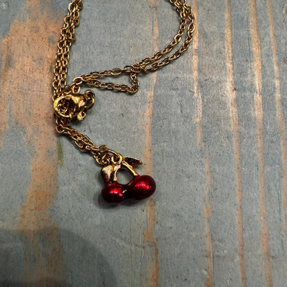 Vintage Mini Enamel Cherry Necklace (On Hold)