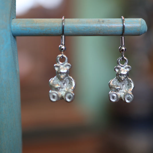 Silver Sitting Bear Earrings