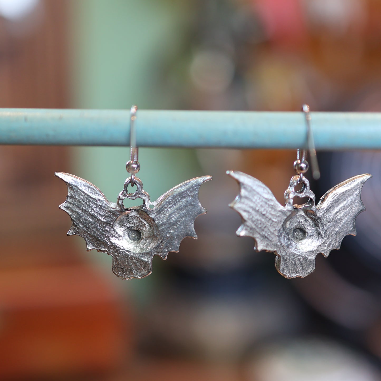 Toxic Masculinity Skull Bat Patina Silver Earrings