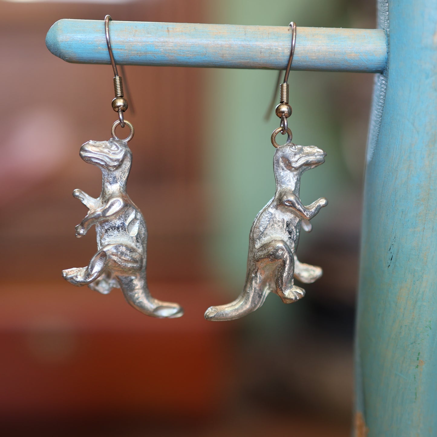 Prize Fighter T-Rex Silver Dinosaur Earrings