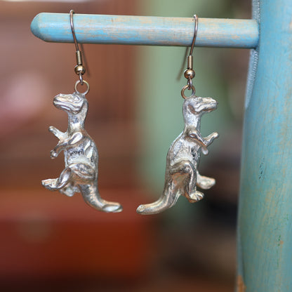 Prize Fighter T-Rex Silver Dinosaur Earrings