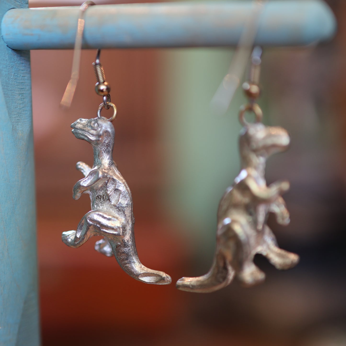 Prize Fighter T-Rex Silver Dinosaur Earrings