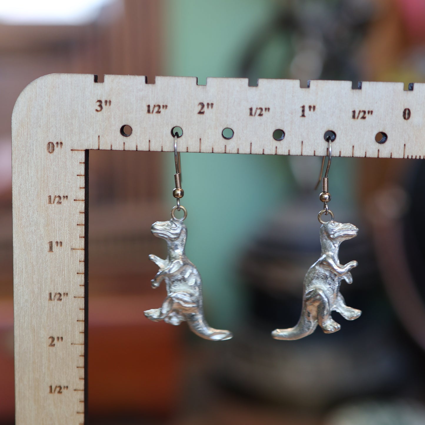 Prize Fighter T-Rex Silver Dinosaur Earrings