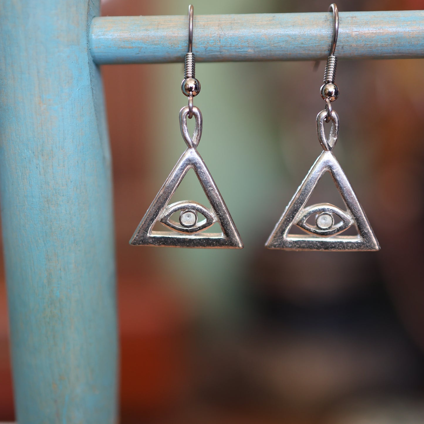 Pyramid Seeing Eye Silver Earrings