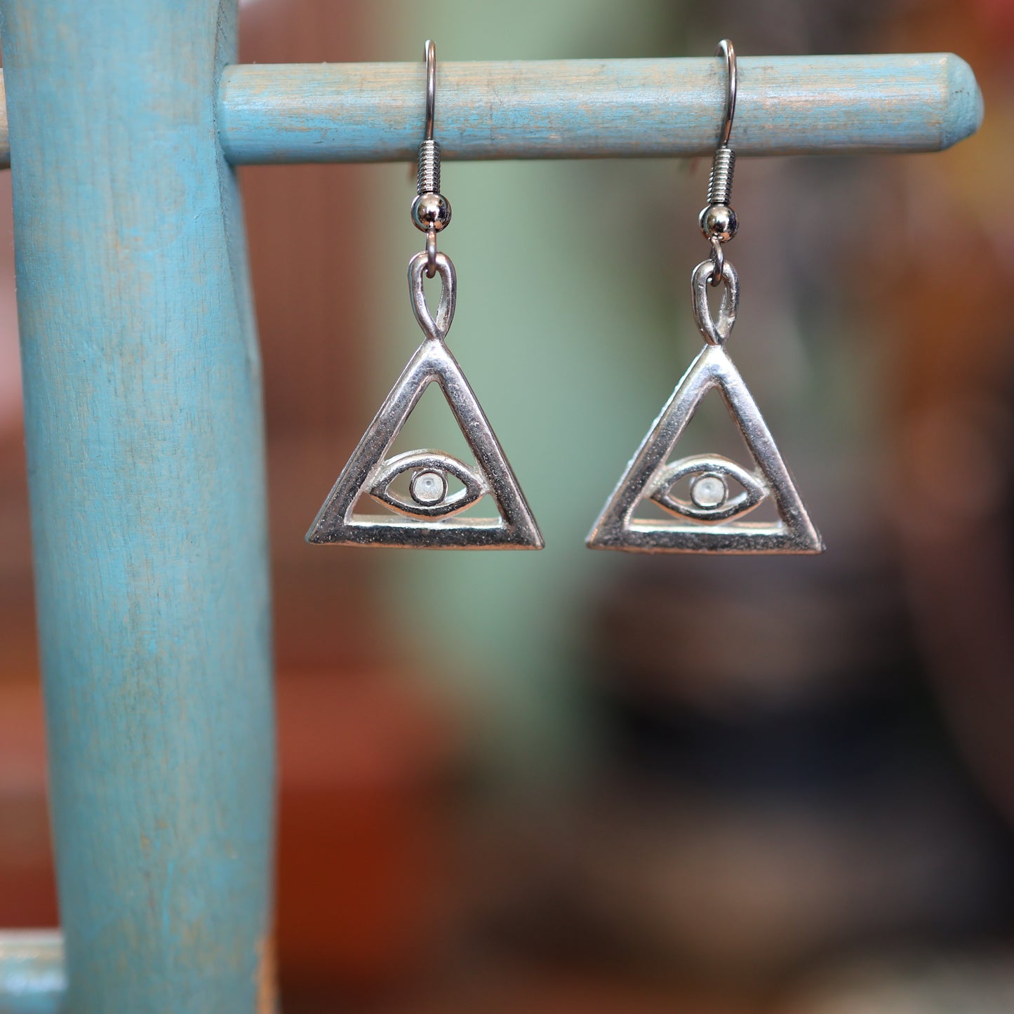 Pyramid Seeing Eye Silver Earrings