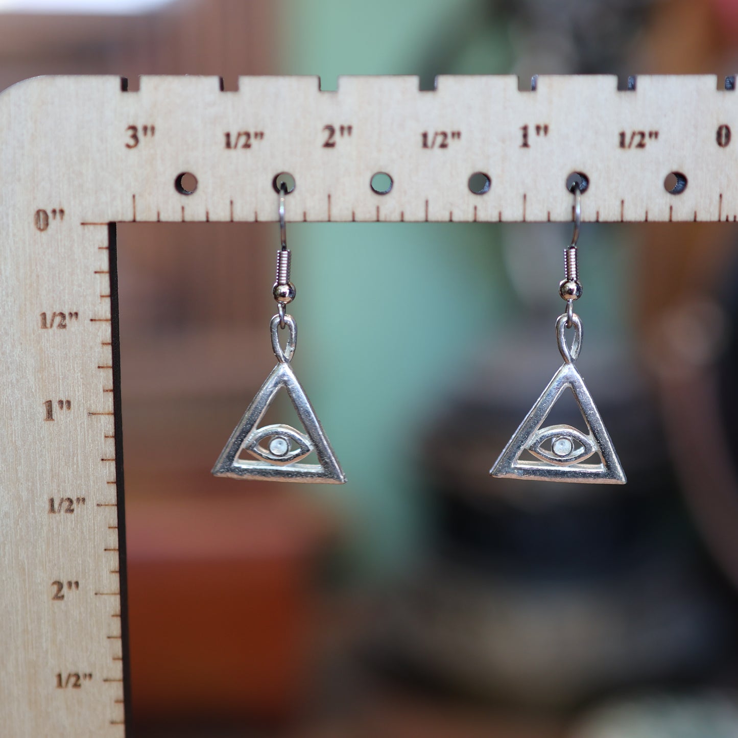 Pyramid Seeing Eye Silver Earrings