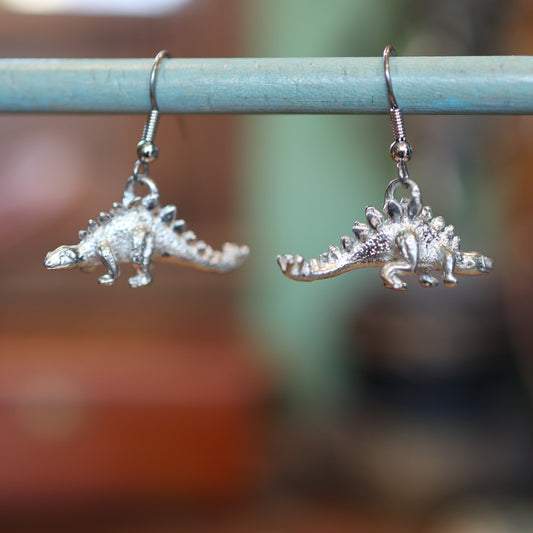 Spiky Stegosaurus Silver Dinosaur Earrings