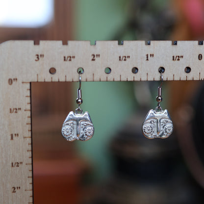 Silver Chubby Cheeks Kitty Cat Earrings