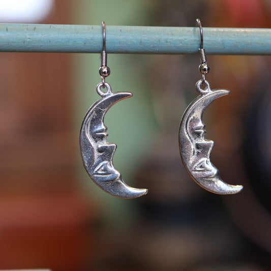 Silver Upside Down Half-Moon Face Earrings