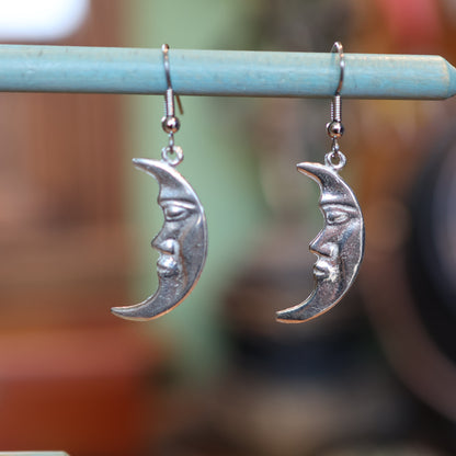 Silver Half-Moon Face Earrings