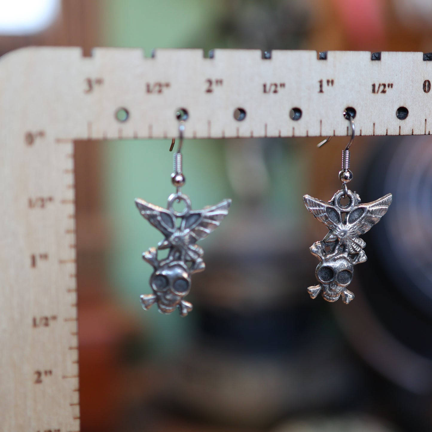 Edgar's Skull & Raven Patina Silver Earrings