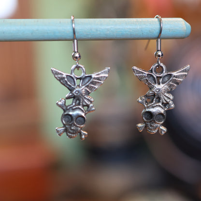 Edgar's Skull & Raven Patina Silver Earrings