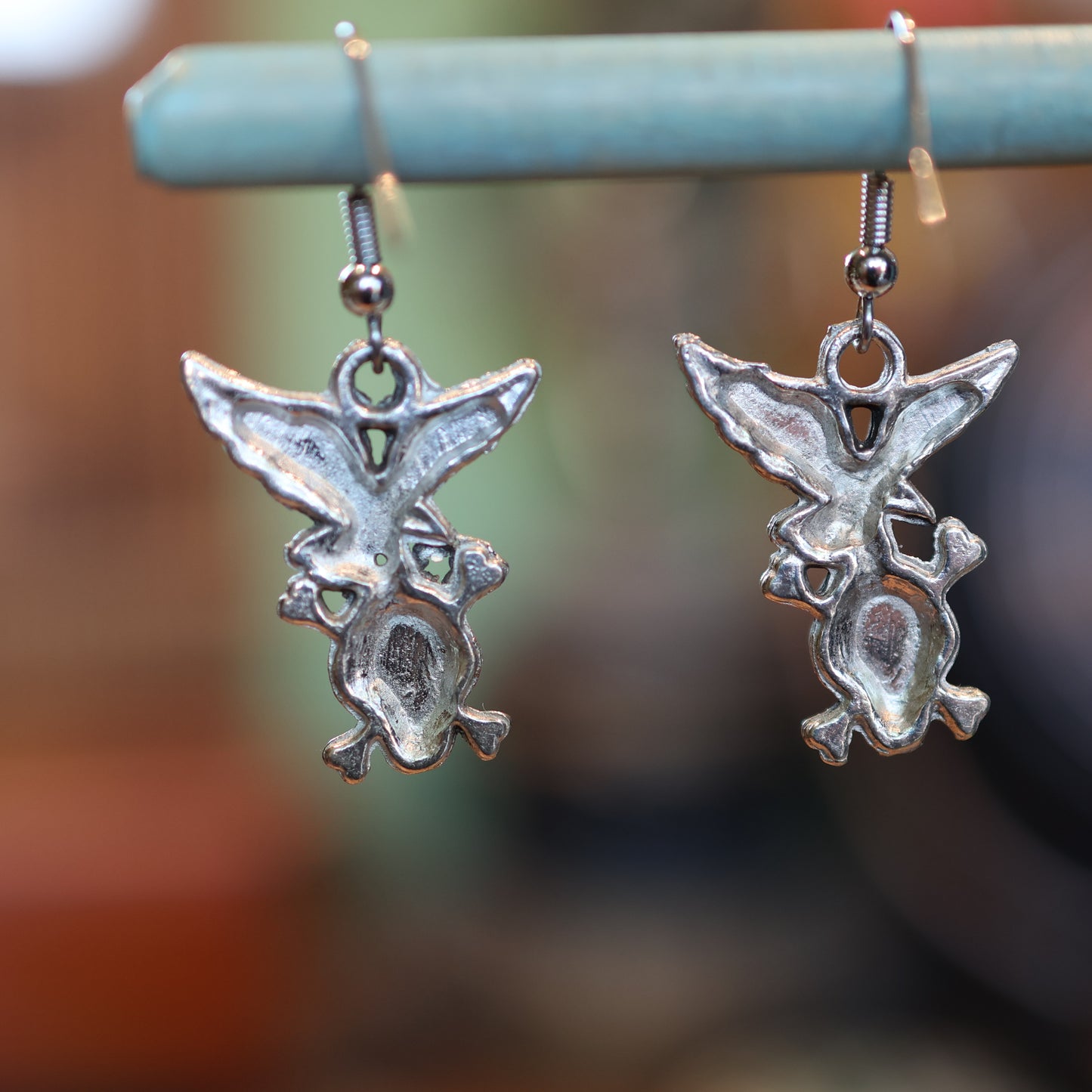 Edgar's Skull & Raven Patina Silver Earrings