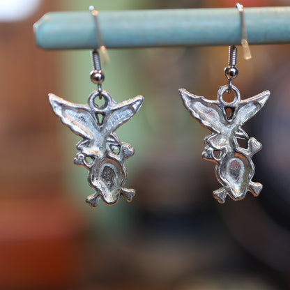 Edgar's Skull & Raven Patina Silver Earrings