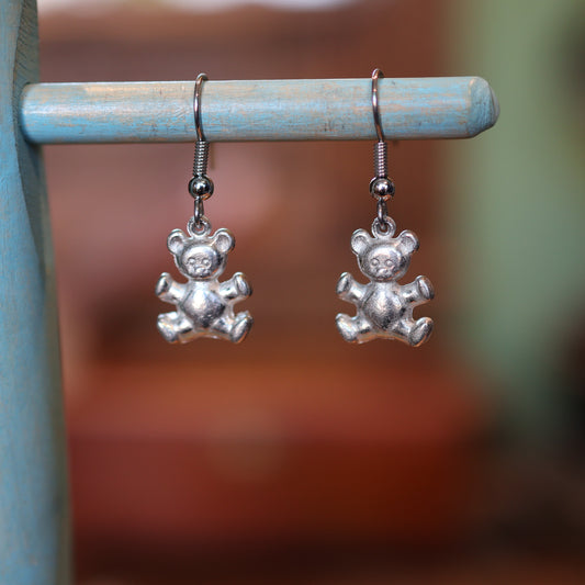 Silver Toy Bear Earrings