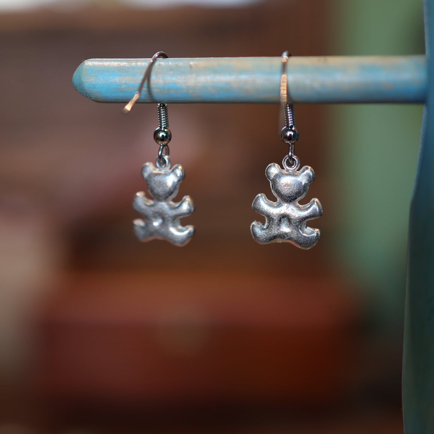 Silver Toy Bear Earrings