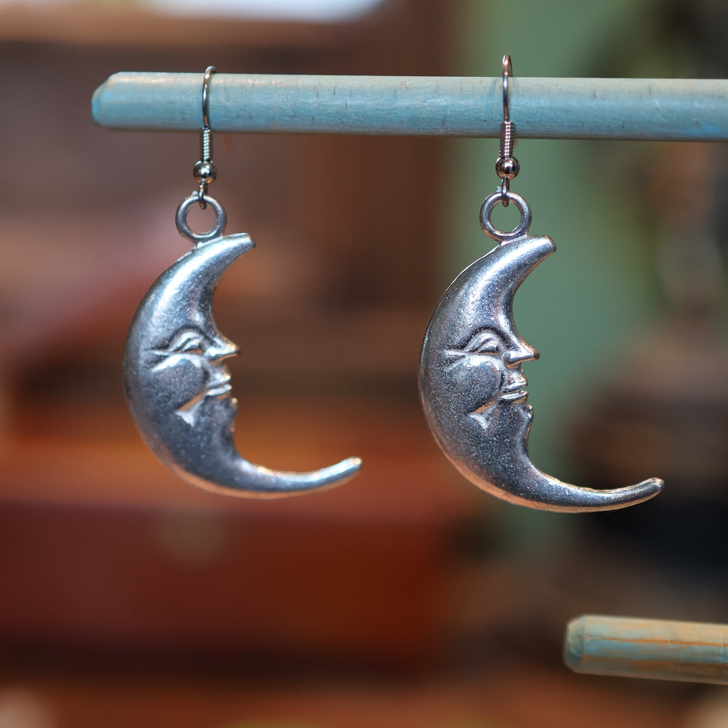 Silver XL Moon Face Earrings