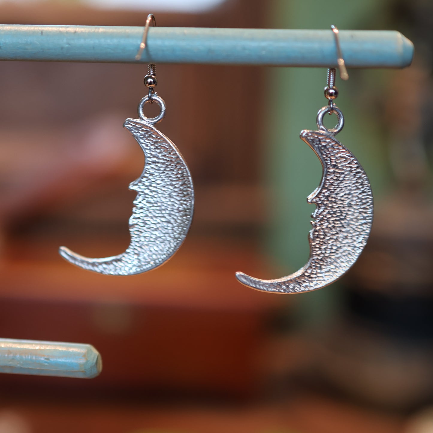 Silver XL Moon Face Earrings