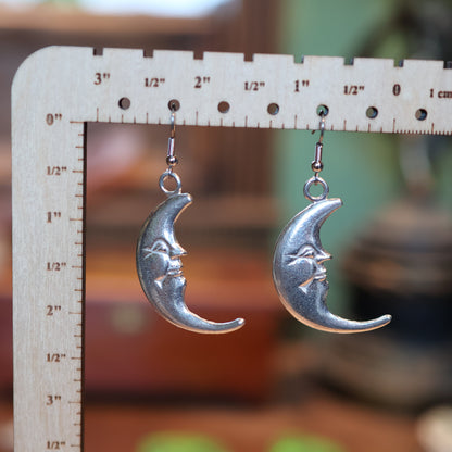 Silver XL Moon Face Earrings