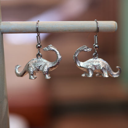 Brachiosaurus Silver Dinosaur Earrings