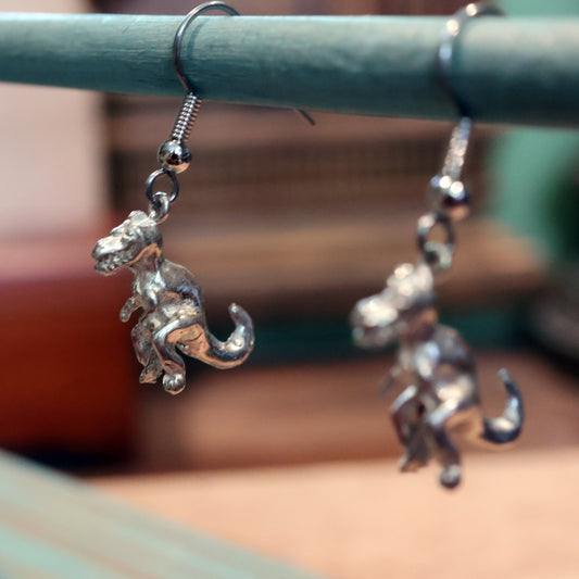 Mini T-Rex Silver Dinosaur Earrings