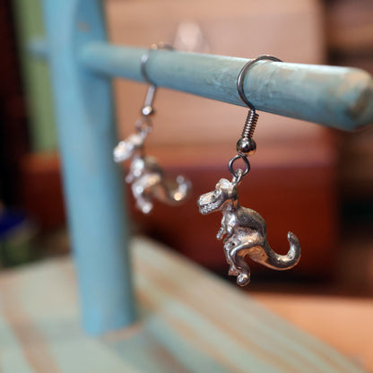 Mini T-Rex Silver Dinosaur Earrings