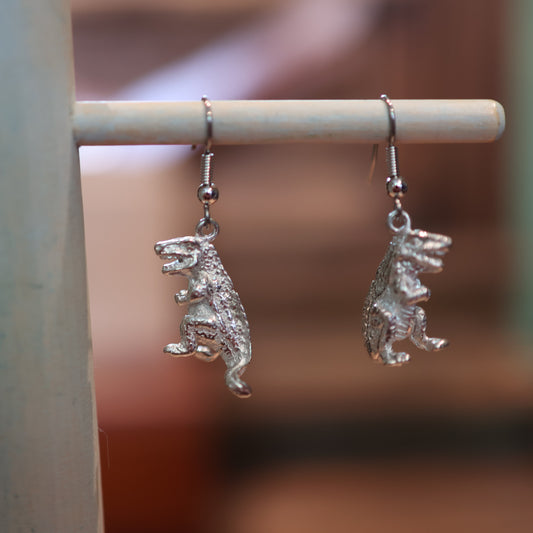 Reptilian Monster Silver Dinosaur Earrings