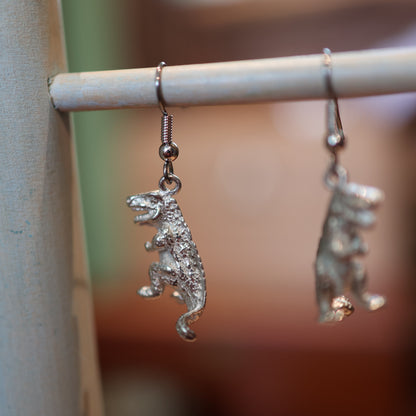 Reptilian Monster Silver Dinosaur Earrings