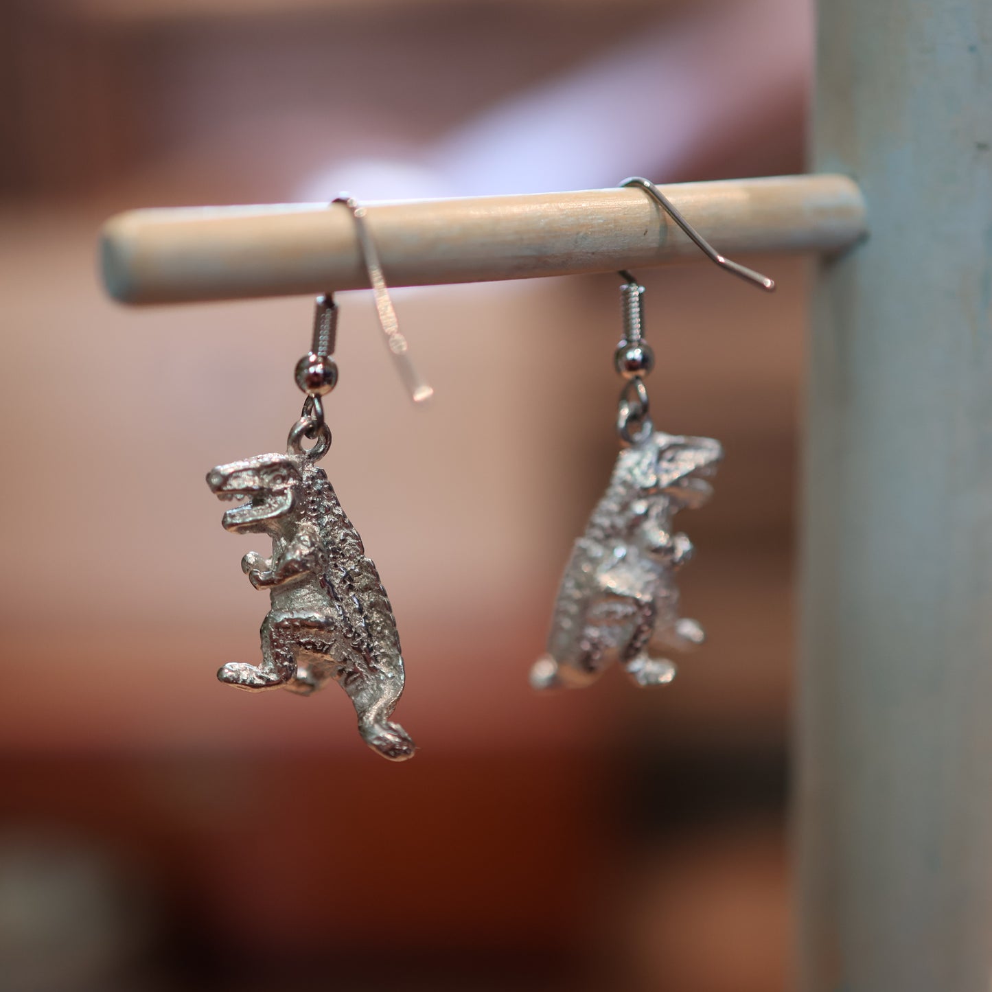 Reptilian Monster Silver Dinosaur Earrings