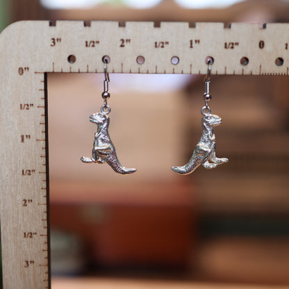 Little Terror Tyrannosaurus Silver Dinosaur Earrings