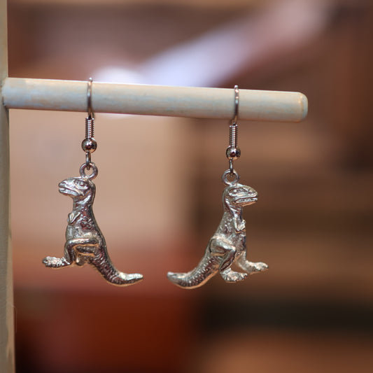 Little Terror Tyrannosaurus Silver Dinosaur Earrings