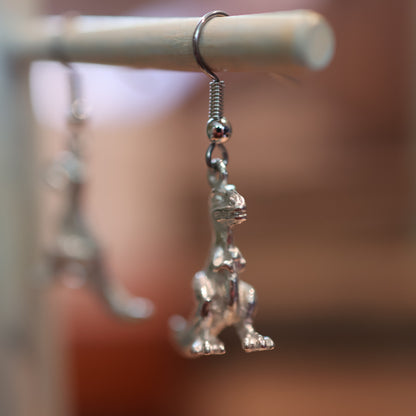 Little Terror Tyrannosaurus Silver Dinosaur Earrings