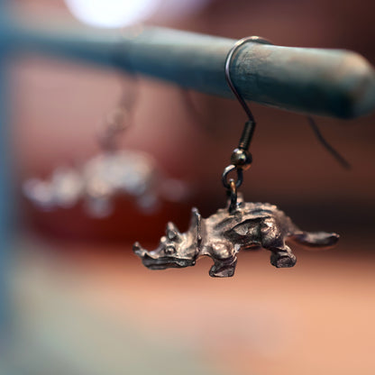 Triceratops Silver Dinosaur Earrings