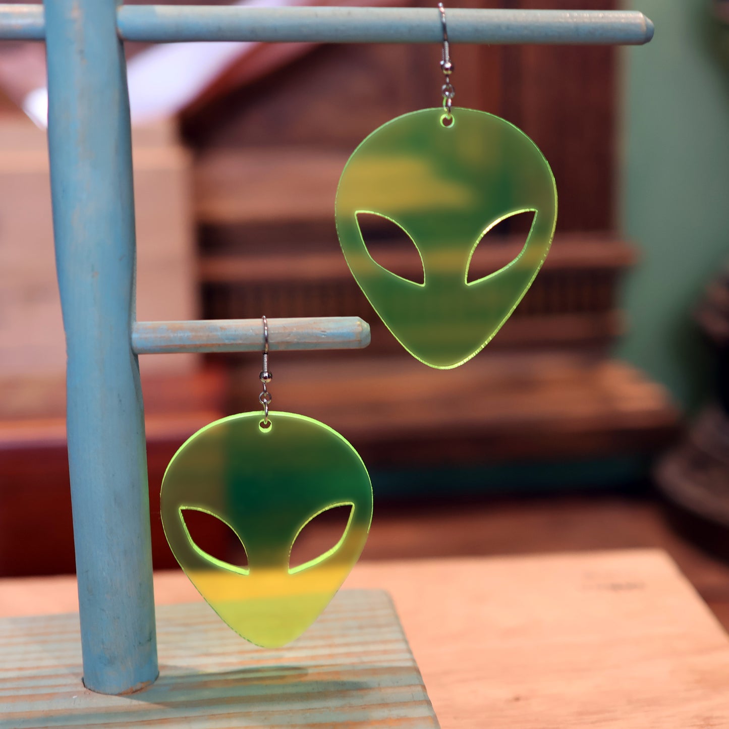 XXL Laser Cut Neon Green Alien Earrings