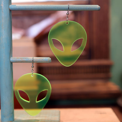 XXL Laser Cut Neon Green Alien Earrings