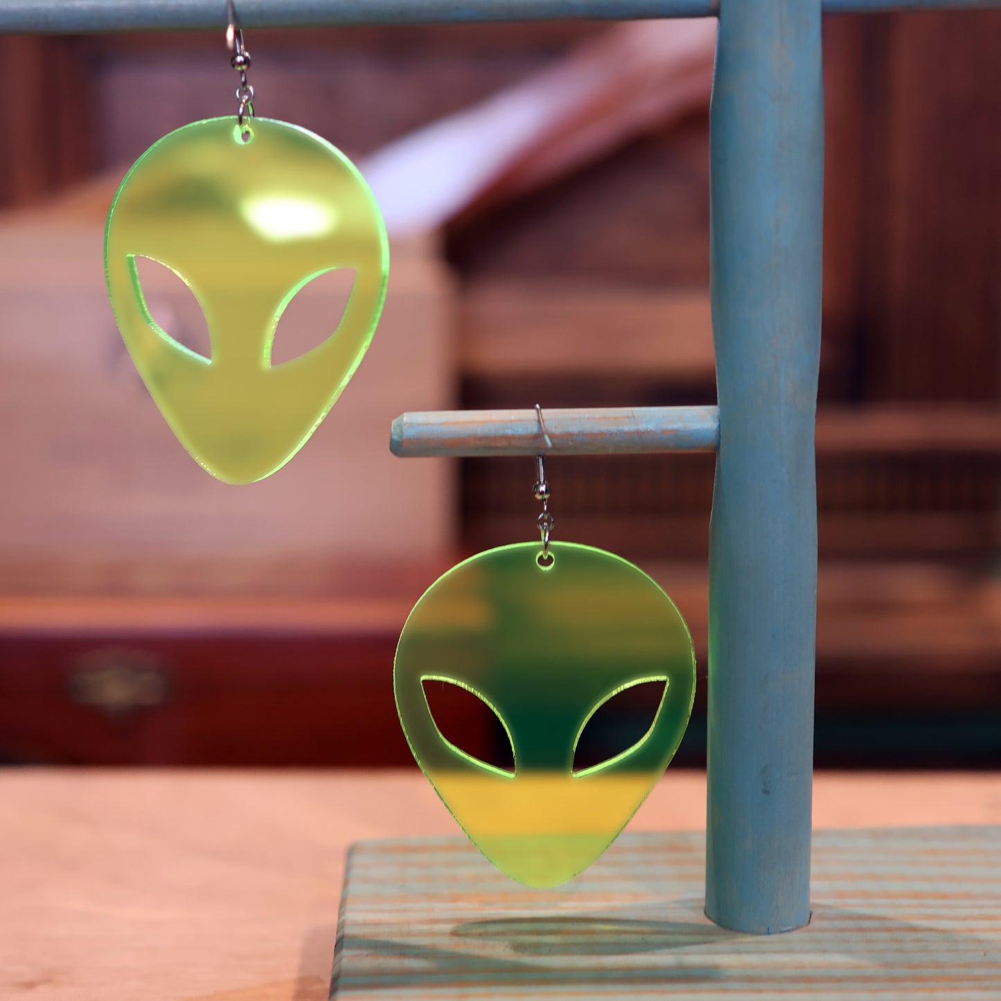 XXL Laser Cut Neon Green Alien Earrings