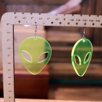 XXL Laser Cut Neon Green Alien Earrings